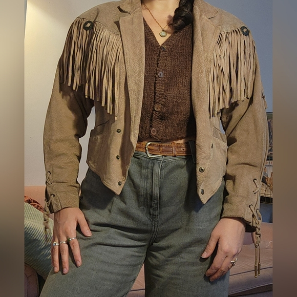 Women's Suede Leather Fringe Western Jacket - Size Medium - Picture 2 of 5
